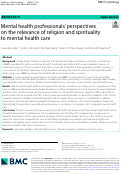 Cover page: Mental health professionals perspectives on the relevance of religion and spirituality to mental health care.