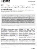 Cover page: Relationship between bacterial phylotype and specialized metabolite production in the culturable microbiome of two freshwater sponges.