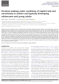 Cover page: Decision-making under conditions of explicit risk and uncertainty in autistic and typically developing adolescents and young adults