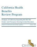 Cover page: California Health Benefits Review Program Analysis of California Assembly Bill AB 796 Autism and Pervasive Developmental Disorders