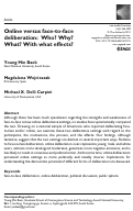 Cover page: Online versus face-to-face deliberation: Who? Why? What? With what effects?