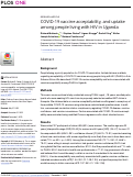 Cover page: COVID-19 vaccine acceptability, and uptake among people living with HIV in Uganda