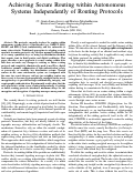 Cover page of Achieving Secure Routing within AutonomousSystems Independently of Routing Protocols