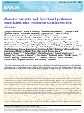 Cover page: Genetic variants and functional pathways associated with resilience to Alzheimer's disease.