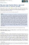 Cover page: Why marry early? Parental influence, agency and gendered conflict in Tanzanian marriages.