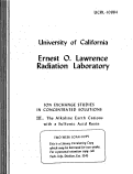 Cover page: ION EXCHANGE STUDIES IN CONCENTRATED SOLUTIONS. III. The Alkaline Earth Cations with a Sulfonic Acid Resin