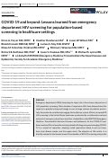 Cover page: COVID‐19 and beyond: Lessons learned from emergency department HIV screening for population‐based screening in healthcare settings