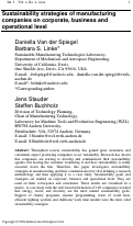 Cover page: Sustainability strategies of manufacturing companies on corporate, business and operational level