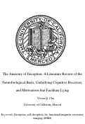 Cover page: The Anatomy of Deception: A Literature Review of the Neurobiological Basis, Underlying Cognitive Processes, and Motivations that Facilitate Lying