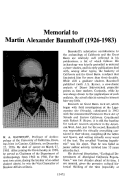 Cover page: Memorial to Martin Alexander Baumhoff (1926-1983)