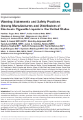 Cover page: Warning Statements and Safety Practices Among Manufacturers and Distributors of Electronic Cigarette Liquids in the United States