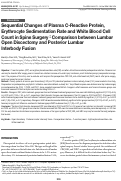 Cover page: Sequential Changes of Plasma C-Reactive Protein, Erythrocyte Sedimentation Rate and White Blood Cell Count in Spine Surgery : Comparison between Lumbar Open Discectomy and Posterior Lumbar Interbody Fusion