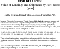 Cover page of Fish Bulletin. Value of Landings and Shipments by Port, [area] [year]