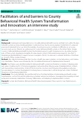 Cover page of Facilitators of and barriers to County Behavioral Health System Transformation and Innovation: an interview study.