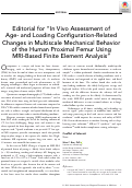 Cover page: Editorial for “In Vivo Assessment of Age‐ and Loading Configuration‐Related Changes in Multiscale Mechanical Behavior of the Human Proximal Femur Using MRI‐Based Finite Element Analysis”
