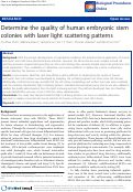 Cover page: Determine the quality of human embryonic stem colonies with laser light scattering patterns