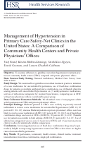 Cover page: Management of Hypertension in Primary Care Safety-Net Clinics in the United States: A Comparison of Community Health Centers and Private Physicians' Offices.