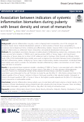 Cover page: Association between indicators of systemic inflammation biomarkers during puberty with breast density and onset of menarche