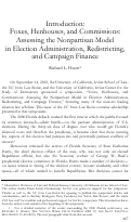 Cover page: Introduction: Foxes, Henhouses, and Commissions: Assessing the Nonpartisan Model in Election Administration, Redistricting, and Campaign Finance