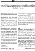 Cover page: Issues With Big Data: Variability in Reported Demographics and Complications Associated With Posterior Spinal Fusion in Pediatric Patients.