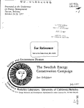 Cover page: THE SWEDISH ENERGY CONSERVATION CAMPAIGN