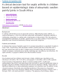 Cover page: A clinical decision tool for septic arthritis in children based on epidemiologic data of atraumatic swollen painful joints in South Africa