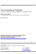 Cover page: The University as Publisher: Summary of a Meeting Held at UC Berkeley on November 1, 2007