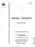 Cover page: PHYSICS DIVISION ANNUAL REPORTS 1 JULY 1972-31 12/1974