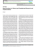 Cover page: Best Practices for Clinical and Translational Research and Implementation