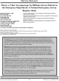 Cover page: Direct vs Video Laryngoscopy for Difficult Airway Patients in the Emergency Department: A National Emergency Airway Registry Study