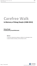 Cover page: Carefree Walk: In Memory of Wang Xiaojin (1968-2012)