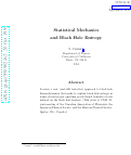 Cover page: Statistical Mechanics and Black Hole Entropy