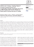 Cover page: Adolescent Contact, Lasting Impact? Lessons Learned From Two Longitudinal Studies Spanning 20 Years of Developmental Science Research With Justice-System-Involved Youths.