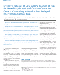 Cover page: Effective Referral of Low-Income Women at Risk for Hereditary Breast and Ovarian Cancer to Genetic Counseling: A Randomized Delayed Intervention Control Trial.