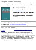 Cover page: ‘That All Her Increase Shall Be Free’: enslaved women's bodies and the Maryland 1809 Law of Manumission