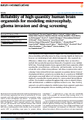 Cover page: Reliability of high-quantity human brain organoids for modeling microcephaly, glioma invasion and drug screening.