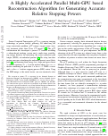 Cover page: A Highly Accelerated Parallel Multi-GPU based Reconstruction Algorithm for Generating Accurate Relative Stopping Powers