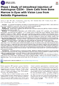 Cover page of Phase I Study of Intravitreal Injection of Autologous CD34+ Stem Cells from Bone Marrow in Eyes with Vision Loss from Retinitis Pigmentosa.