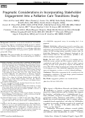 Cover page: Pragmatic Considerations in Incorporating Stakeholder Engagement Into a Palliative Care Transitions Study.