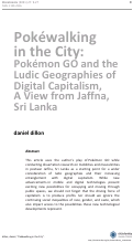 Cover page: Pokéwalking in the City: Pokémon GO and the Ludic Geographies of Digital Capitalism, A View from Jaffna, Sri Lanka