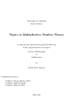 Cover page: Topics in Multiplicative Number Theory