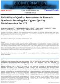 Cover page: Reliability of Quality Assessments in Research Synthesis: Securing the Highest Quality Bioinformation for HIT