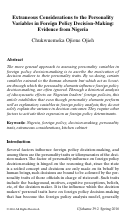 Cover page: Extraneous Considerations to the Personality Variables in Foreign Policy Decision-Making: Evidence from Nigeria