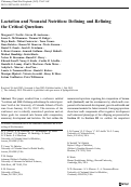 Cover page: Lactation and neonatal nutrition: defining and refining the critical questions.