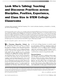 Cover page: Look Who's Talking: Teaching and Discourse Practices across Discipline, Position, Experience, and Class Size in STEM College Classrooms