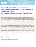 Cover page: Reward deficits in behavioural variant frontotemporal dementia include insensitivity to negative stimuli.