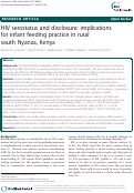 Cover page: HIV serostatus and disclosure: implications for infant feeding practice in rural south Nyanza, Kenya