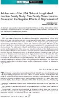 Cover page: Adolescents of the USA National Longitudinal Lesbian Family Study: Can Family Characteristics Counteract the Negative Effects of Stigmatization?