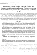 Cover page: Anterior and Lateral Lumbar Interbody Fusion With Supplemental Interspinous Process Fixation: Outcomes from a Multicenter, Prospective, Randomized, Controlled Study.