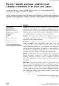 Cover page: Patients' anxiety and hope: predictors and adherence intentions in an acute care context